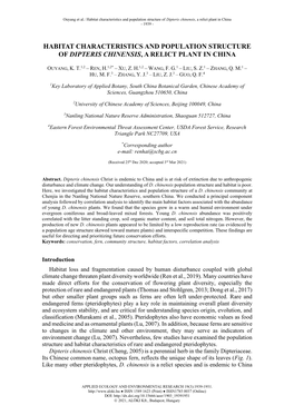 Habitat Characteristics and Population Structure of Dipteris Chinensis, a Relict Plant in China - 1939