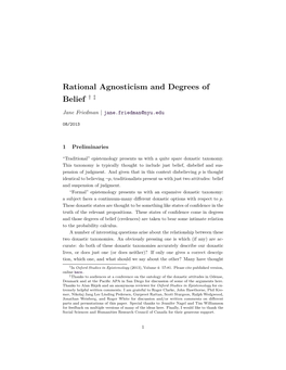 Rational Agnosticism and Degrees of Belief †‡