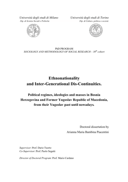 Ethnonationality and Inter-Generational Dis-Continuities