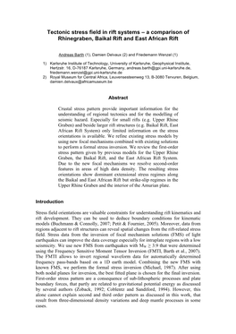 Tectonic Stress Field in Rift Systems – a Comparison of Rhinegraben, Baikal Rift and East African Rift