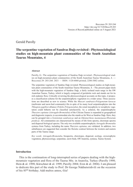 Gerald Parolly the Serpentine Vegetation of Sandras Dağı Revisited