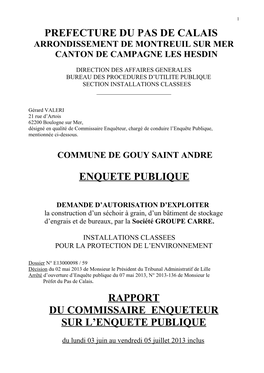 Commune De Gouy Saint Andre Enquete Publique Demande D'autorisation D'exploiter