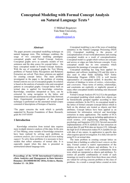 Conceptual Modeling with Formal Concept Analysis on Natural Language Texts †