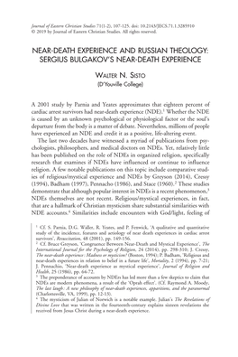 Near-Death Experience and Russian Theology: Sergius Bulgakov’S Near-Death Experience