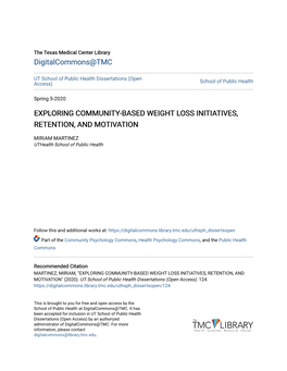 Exploring Community-Based Weight Loss Initiatives, Retention, and Motivation