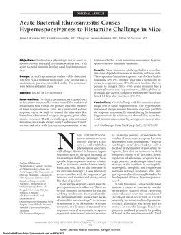 Acute Bacterial Rhinosinusitis Causes Hyperresponsiveness to Histamine Challenge in Mice