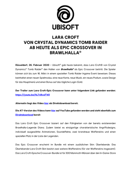 Lara Croft Von Crystal Dynamics Tomb Raider Ab Heute Als Epic Crossover in Brawlhalla®