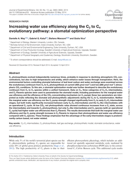 Increasing Water Use Efficiency Along the C3 to C4 Evolutionary Pathway