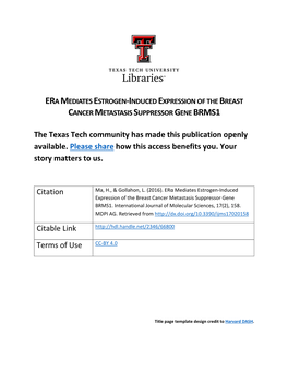 Erα Mediates Estrogen-Induced Expression of the Breast Cancer Metastasis Suppressor Gene Brms1