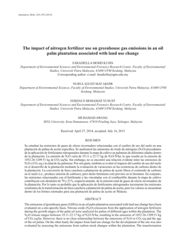 The Impact of Nitrogen Fertilizer Use on Greenhouse Gas Emissions in an Oil Palm Plantation Associated with Land Use Change