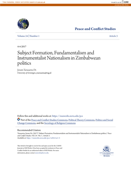 Subject Formation, Fundamentalism and Instrumentalist Nationalism in Zimbabwean Politics Joram Tarusarira Dr
