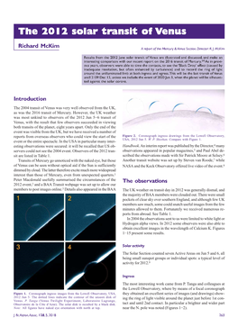 The 2004 Transit of Venus Was Very Well Observed from the UK, As Was the 2016 Transit of Mercury