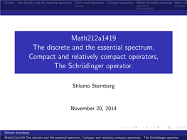 Math212a1419 the Discrete and the Essential Spectrum, Compact and Relatively Compact Operators, the Schr¨Odingeroperator