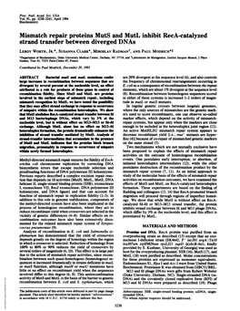 Mismatch Repair Proteins Muts and Mutl Inhibit Reca-Catalyzed Strand