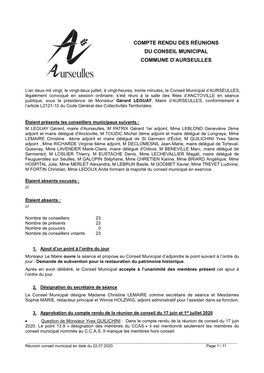 Compte Rendu Des Réunions Du Conseil Municipal Commune D’Aurseulles