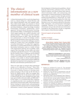 The Clinical Informationist As a New Member of Clinical Team