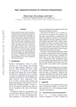 Arxiv:1908.07026V1 [Cs.LG] 19 Aug 2019 to Opnn,Ie,Tedcdr Upt Sum- Outputs Decoder, the I.E., Component, Ation E Tal