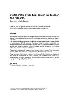 Digital Crafts. Procedural Design in Education and Research. Case Study of Félix Candela