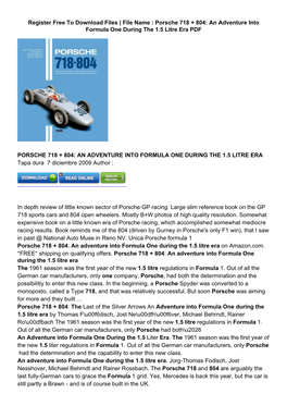 Libro Gratis Porsche 718 + 804: an Adventure Into