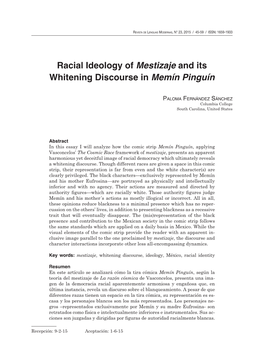 Racial Ideology of Mestizaje and Its Whitening Discourse in Memín Pinguín