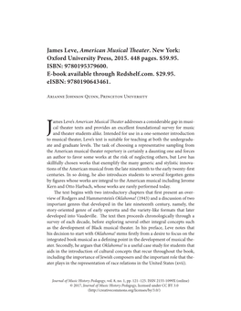 James Leve, American Musical Theater. New York: Oxford University Press, 2015