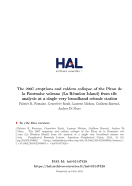 The 2007 Eruptions and Caldera Collapse of the Piton De La Fournaise Volcano (La Réunion Island) from Tilt Analysis at a Single