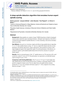 A Sleep Spindle Detection Algorithm That Emulates Human Expert Spindle Scoring