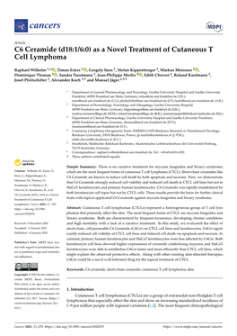 (D18:1/6:0) As a Novel Treatment of Cutaneous T Cell Lymphoma