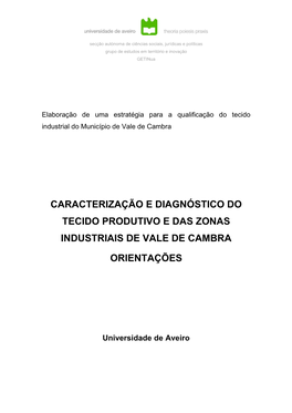 Caracterização E Diagnóstico Do Tecido Produtivo E Das Zonas Industriais De Vale De Cambra