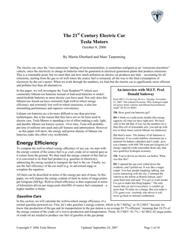 The 21 Century Electric Car Tesla Motors Energy Efficiency