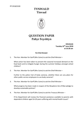 Tynwald Court Question Paper