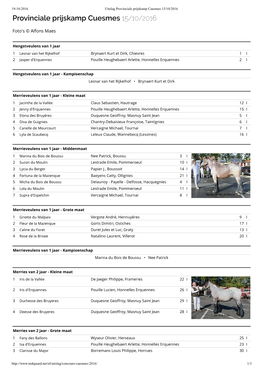 Provinciale Prijskamp Cuesmes 15/10/2016 Provinciale Prijskamp Cuesmes 15/10/2016