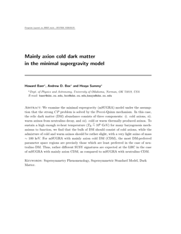 Mainly Axion Cold Dark Matter in the Minimal Supergravity Model