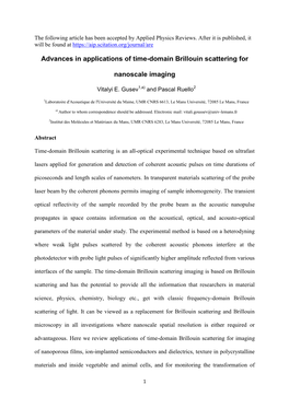 Advances in Applications of Time-Domain Brillouin Scattering For