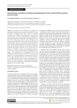 Seed Dormancy in Relation to Predation and Pathogenicity of Four Tropical Fabaceae Species from Sri Lanka