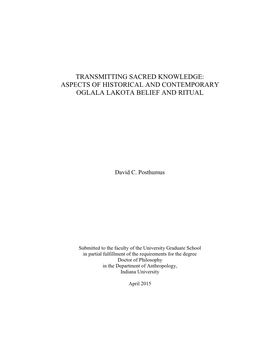 Aspects of Historical and Contemporary Oglala Lakota Belief and Ritual