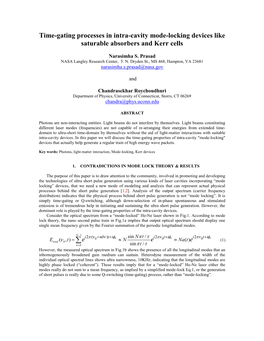 Light-Matter Interaction Processes Behind Intra-Cavity Mode Locking Devices”; SPIE Conf