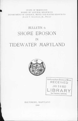 STATE of MARYLAND BOARD of NATURAL RESOURCES DEPARTMENT of GEOLOGY, MINES and WATER RESOURCES Joseph T