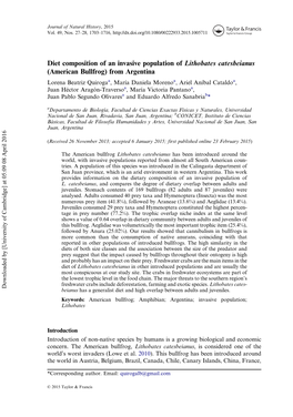 Diet Composition of an Invasive Population of Lithobates