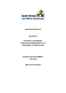 Statutory Law Revision: Legislation Administered by the Department of Home Affairs