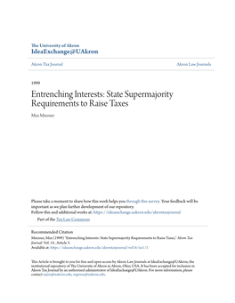 State Supermajority Requirements to Raise Taxes Max Minzner