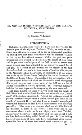 Oil and Gas in the Western Part of the Olympic Peninsula, Washington