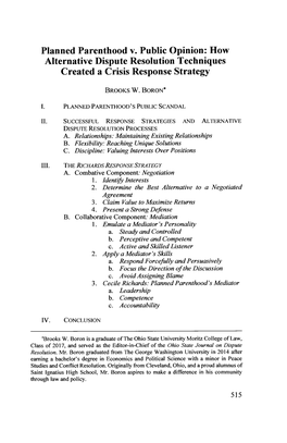 Planned Parenthood V. Public Opinion: How Alternative Dispute Resolution Techniques Created a Crisis Response Strategy