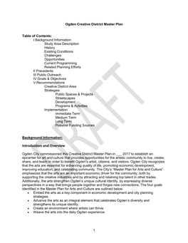 1 Ogden Creative District Master Plan Table of Contents