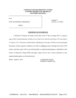 UNITED STATES BANKRUPTCY COURT EASTERN DISTRICT of MICHIGAN SOUTHERN DIVISION in Re CITY of DETROIT, MICHIGAN Debtor. Chapter 9