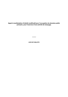 Appel À Manifestation D'intérêt Modificatif Pour L'occupation Du Domaine Public Portuaire, Pour L'exercice D'une Acti