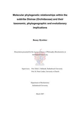 Molecular Phylogenetic Relationships Within the Subtribe Disinae (Orchidaceae) and Their Taxonomic, Phytogeographic and Evolutionary Implications