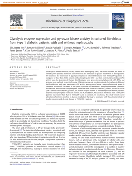 Glycolytic Enzyme Expression and Pyruvate Kinase Activity in Cultured ﬁbroblasts from Type 1 Diabetic Patients with and Without Nephropathy