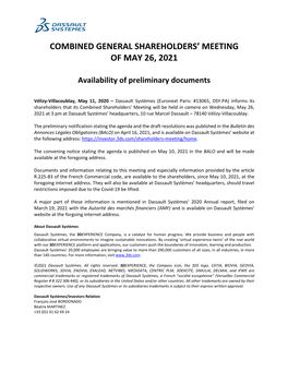 Combined General Shareholders' Meeting of May 26, 2021