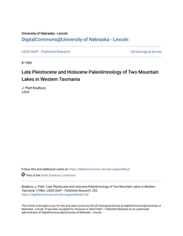 Late Pleistocene and Holocene Paleolimnology of Two Mountain Lakes in Western Tasmania